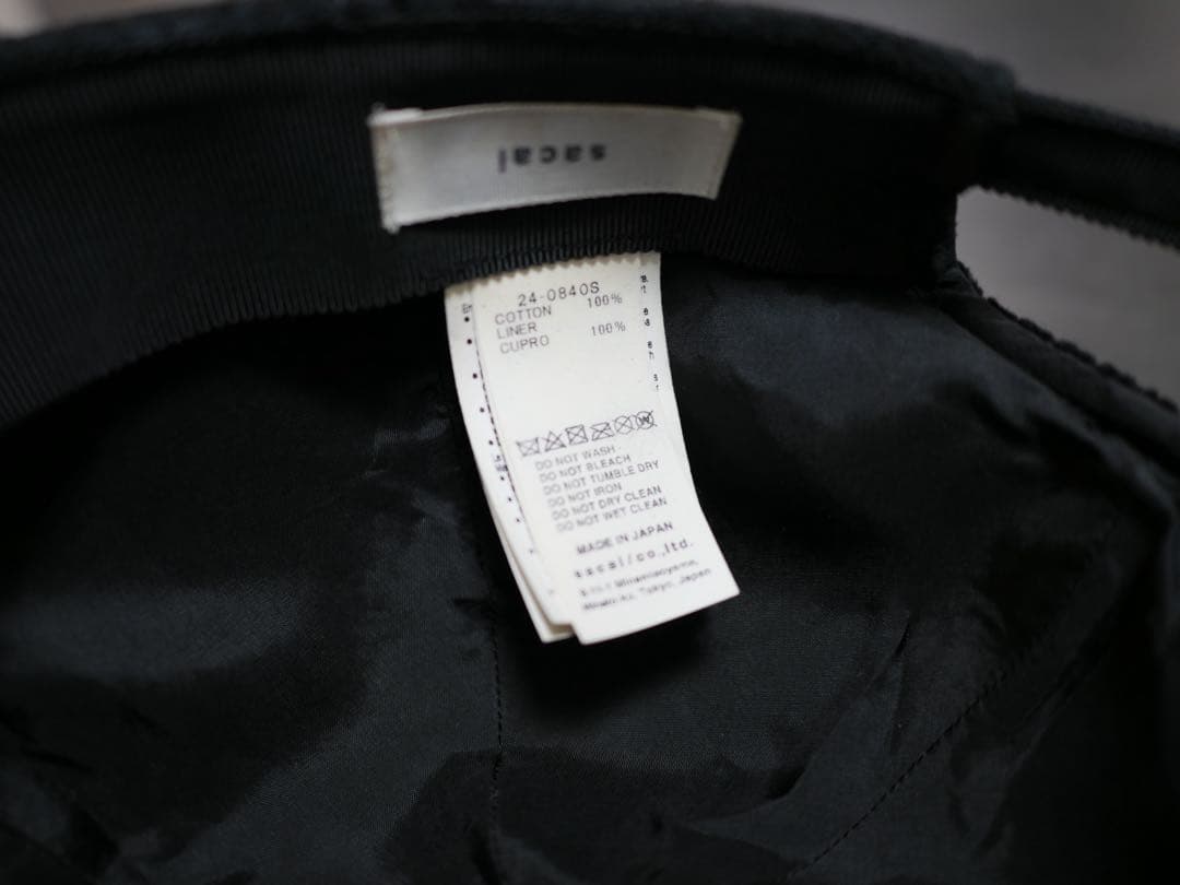 Sacai 24AW コーデュロイキャップ ブラック