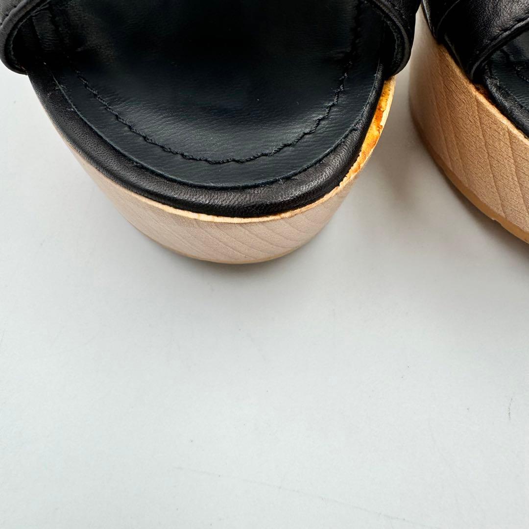 CHANEL サンダル　ココマーク　ブラック　レザー　ウッド　サイズ34 1/2