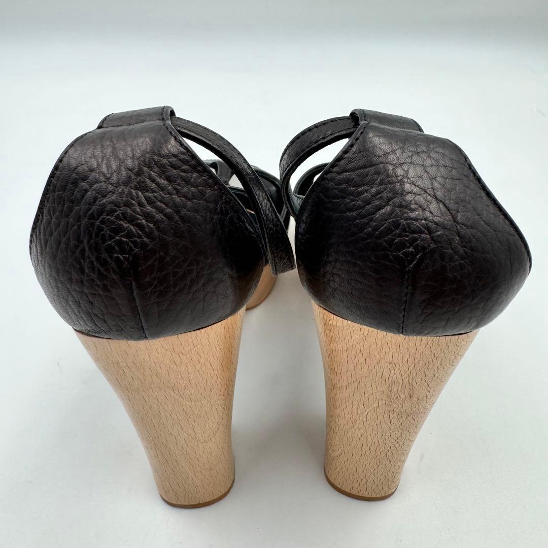 CHANEL サンダル　ココマーク　ブラック　レザー　ウッド　サイズ34 1/2