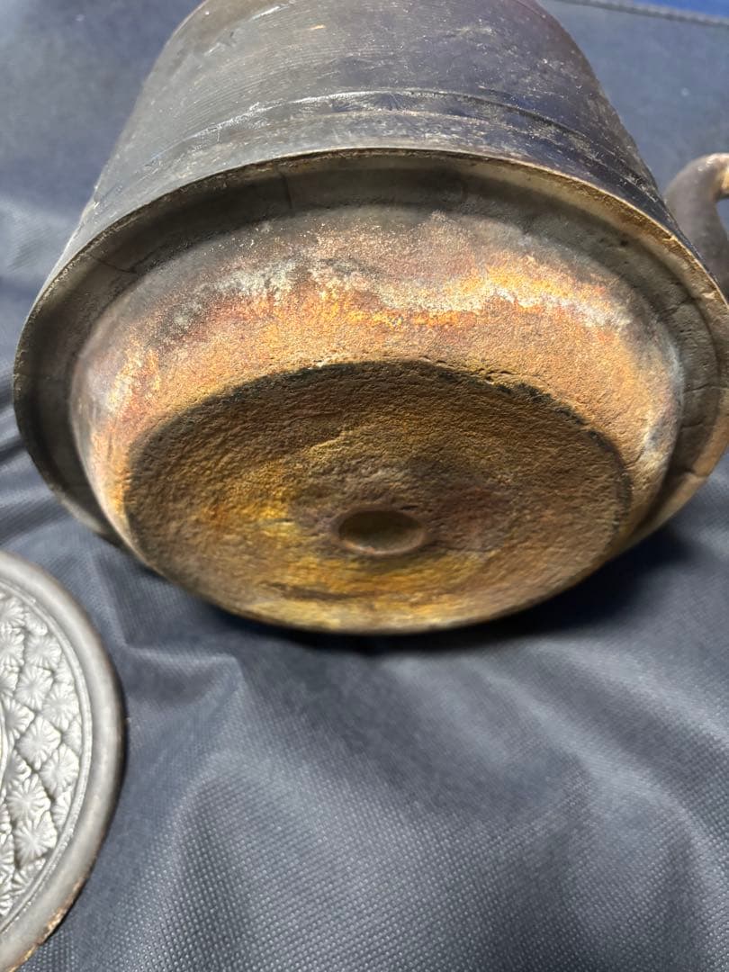 茶道具 鉄瓶　漢詩と鶴彫刻模様 南部