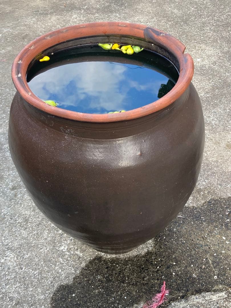 存在感抜群！時代物 陶器の大型甕 古い壺 。茶褐色。和モダン 60センチ