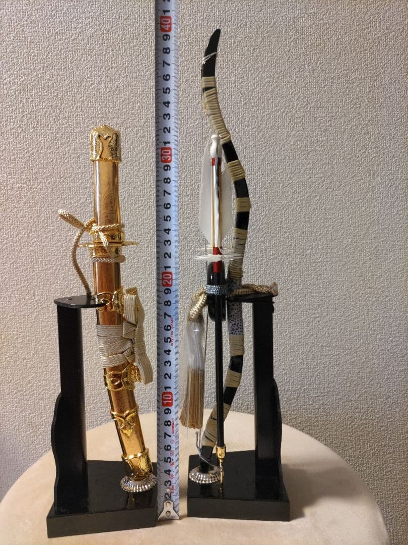 弓と刀オブジェ　弓太刀飾　上杉謙信