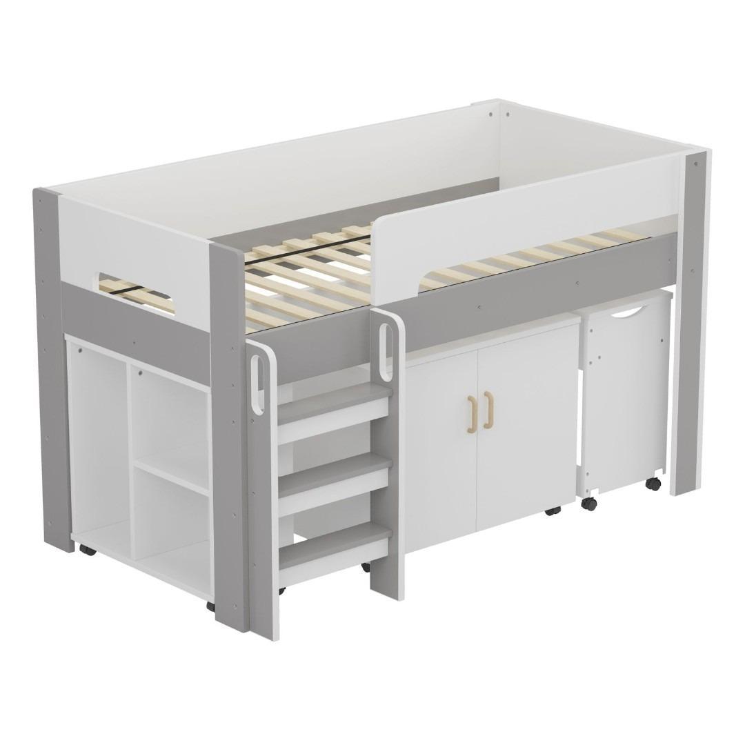 システムベッド ロフトベッド 階段付き 木製 本棚 机付き 学習机 シングル