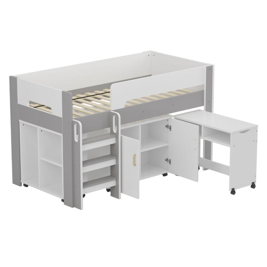 システムベッド ロフトベッド 階段付き 木製 本棚 机付き 学習机 シングル