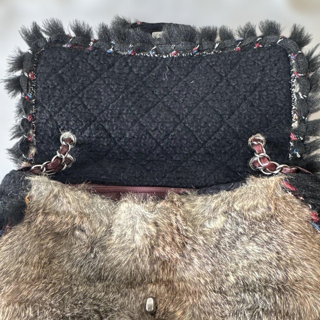 シャネルCHANEL14番台ラビットファー ツイードチェーンマルチカラー