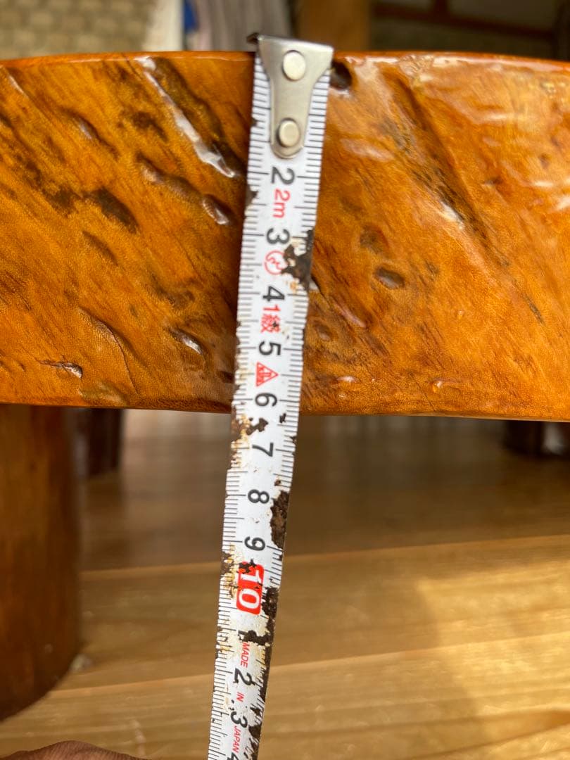 一枚板座卓 ブビンガ　テーブル　輪切り　円形木製座卓 光沢仕上げ