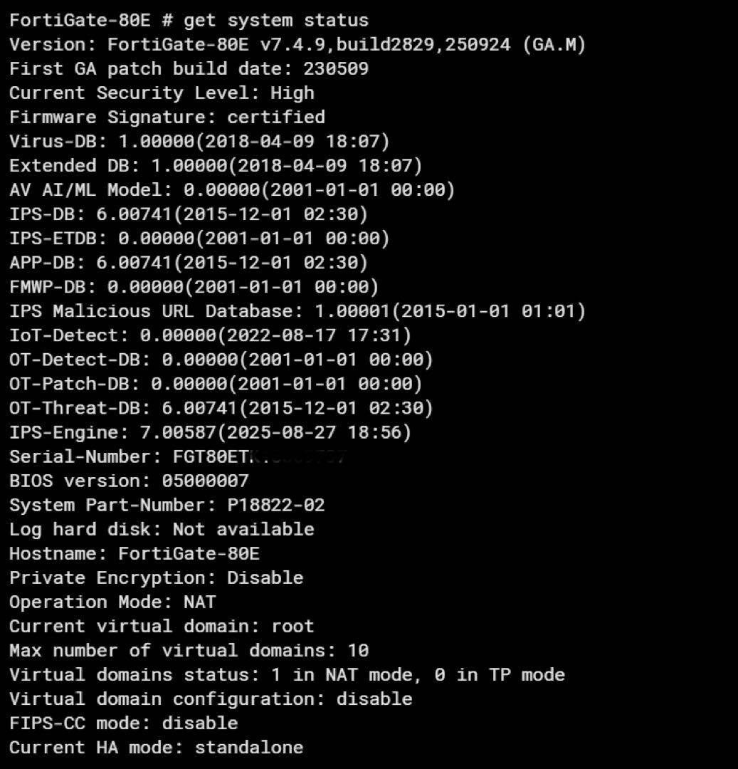 FORTINET FORTIGATE-80E(ライセンス切れ)【v7.4.9】②