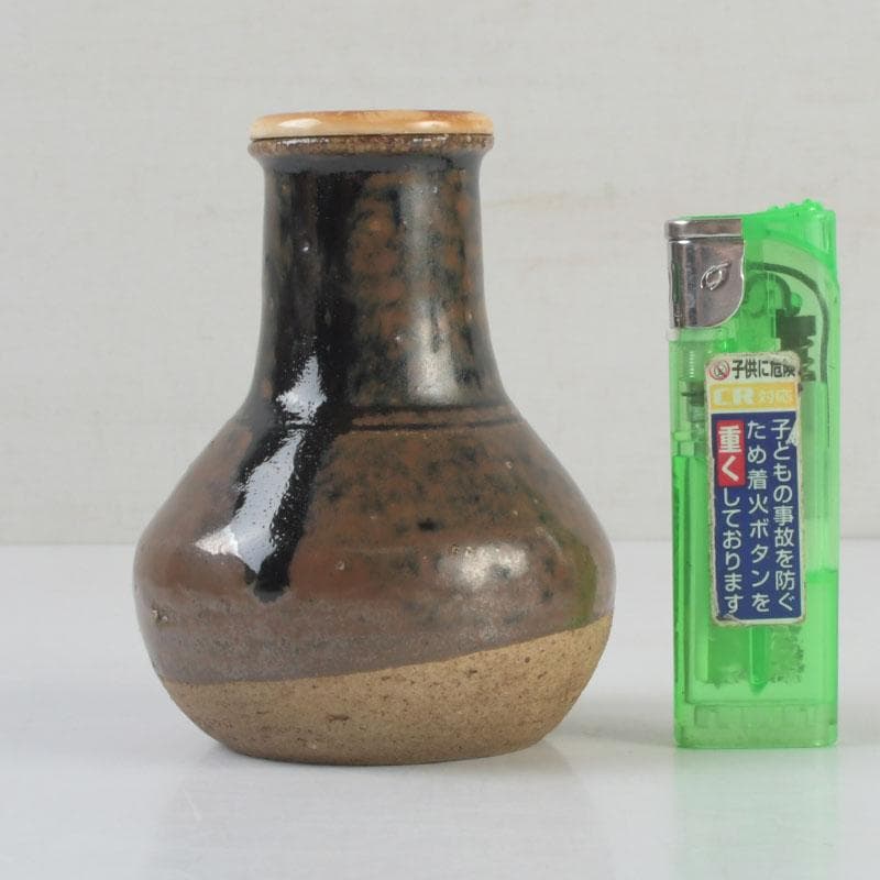 茶道具　瀬戸焼　一休作　鶴首茶入　銘「鶴寿」　仕覆付　書付共箱　V　9392