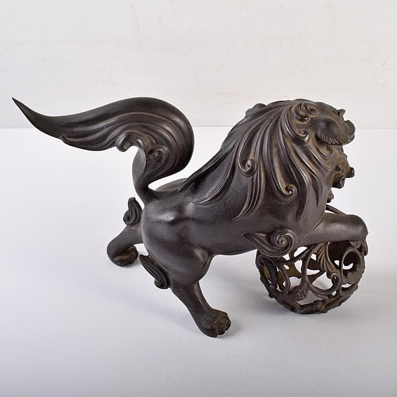 中国　古銅宣徳銅　玉乗り獅子　置物　重さ約5.28㎏　G　R7655B