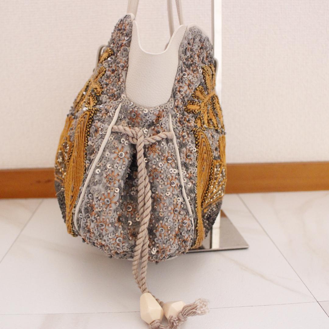 jelly様JAMIN PUECH ハンドバッグ スパンコール グレー ゴールド