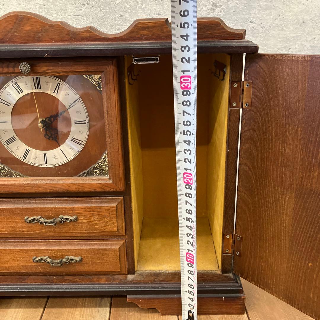 ジャンク品 アンティーク 木製 引き出し付 置時計 ジュエリーボックス 小物入れ