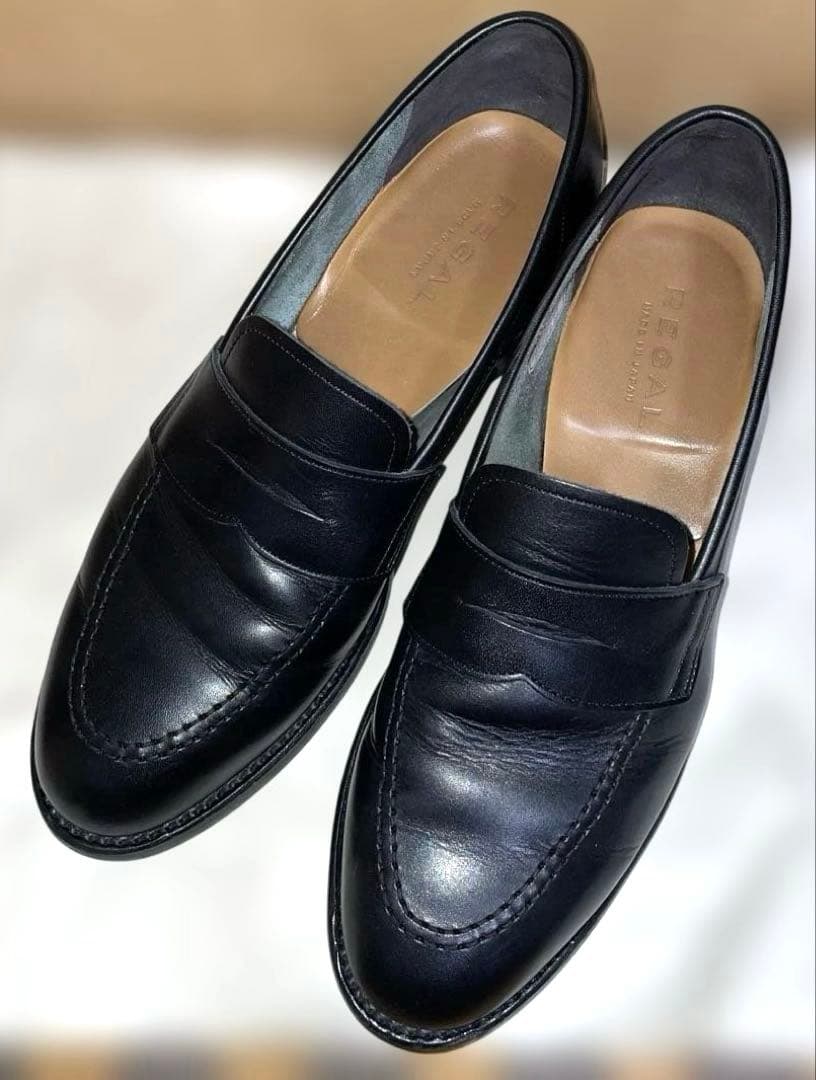 ブラック レザー ローファー REGAL 12GL 栃木レザー 25cm