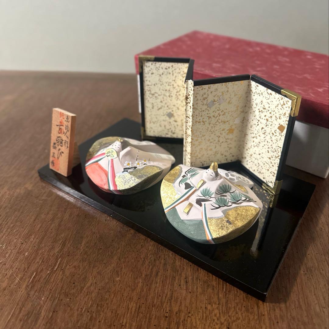 新品共箱・飾り台付き◇京陶人形「京雅び」小田益三　陶器　雛人形　雛祭り　金彩