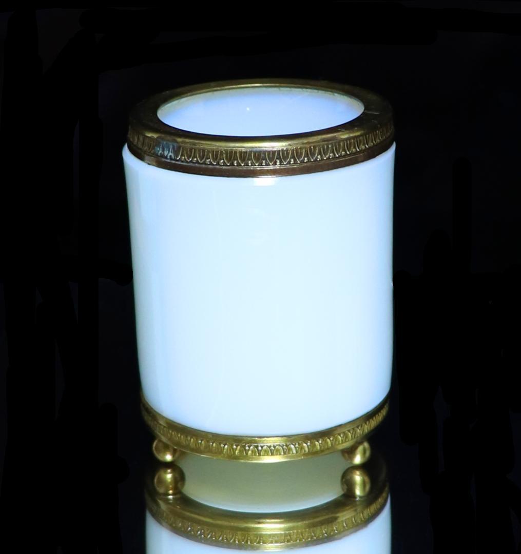 オールド・バカラ オパーリンクリスタル製 ブロンズ装飾ペン立て 金彩 小物入れ