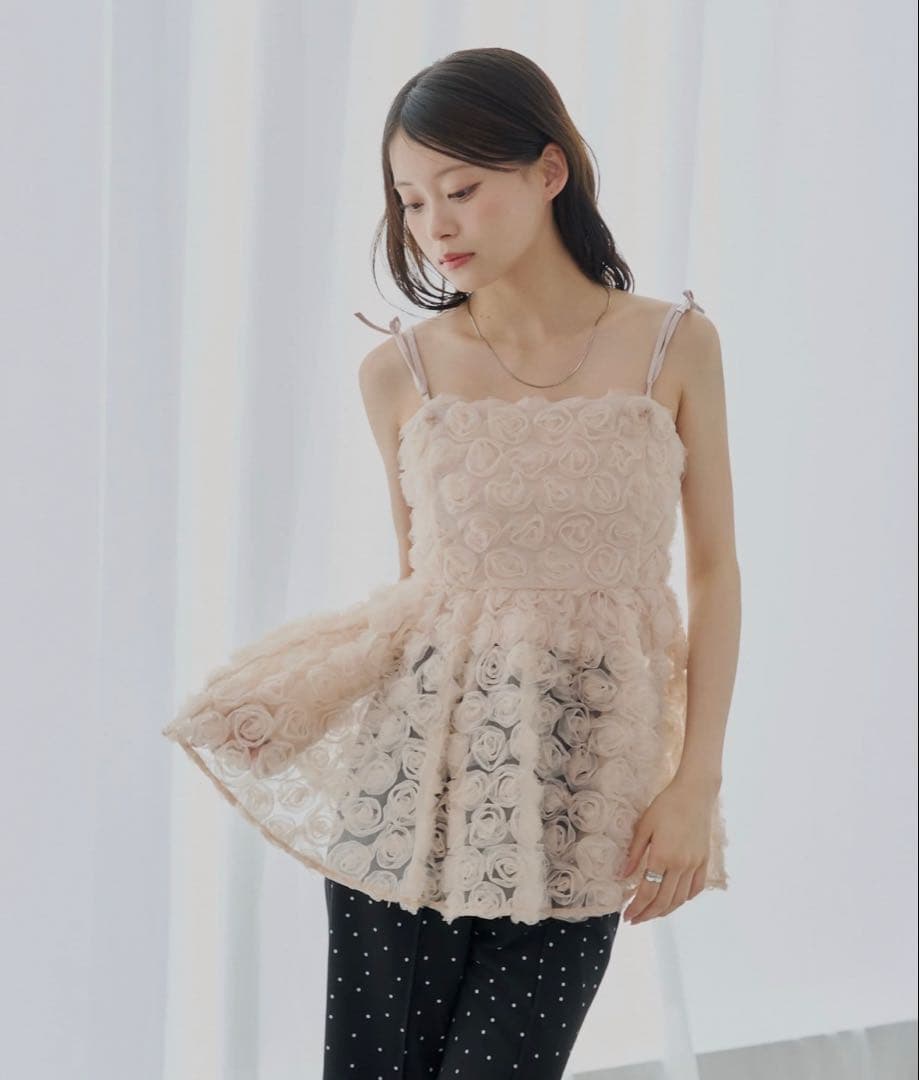 【♡】chico チコ　ローズチュールペプラムブラウス　ピンク