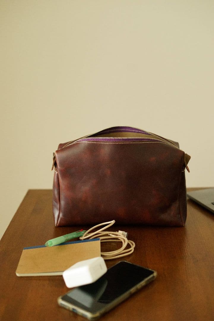 クロムエクセルレザーの大型ポーチ バーガンディ サイズカラーオーダー可能