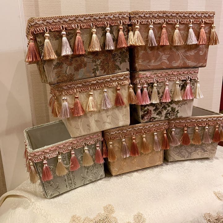 【4点セット】ミントグリーン　ロココタッセル収納ボックス