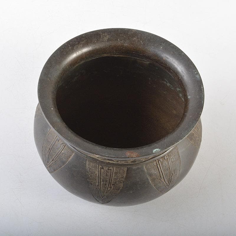 中国　古銅宣徳銅　饕餮文　建水　茶こぼし　M　R5895