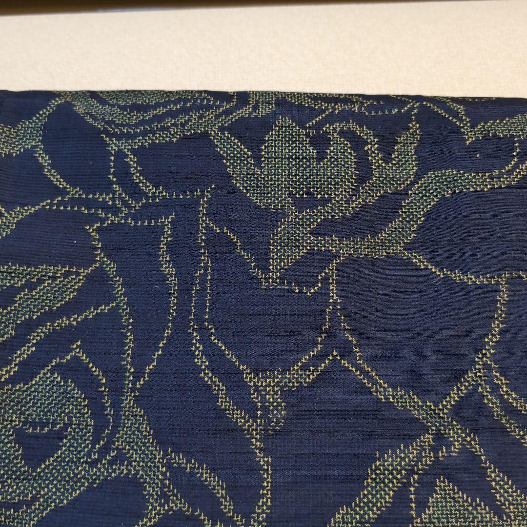 【三花】正絹　十日町紬　紺　薔薇　バラ　着物　リユース