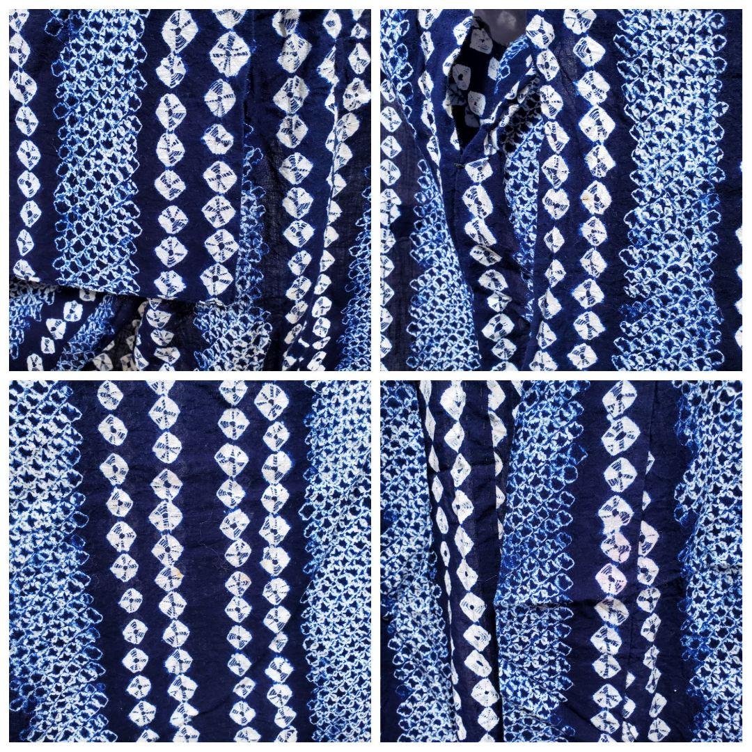 A9 有松鳴海絞り ストライプ模様 藍染 綿 浴衣 着物 13