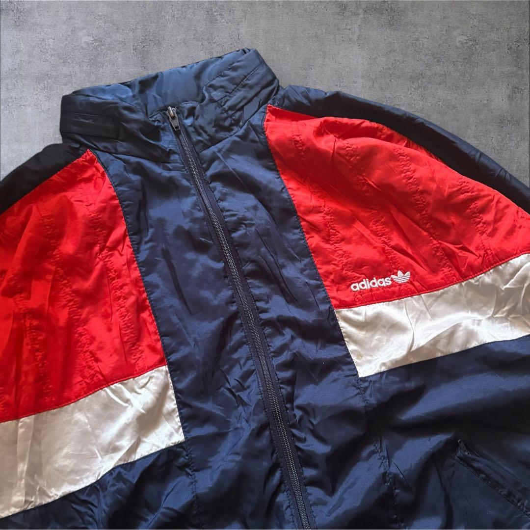 90s adidasトレフォイル刺繍切替ナイロン ジャケットマルチカラーO25