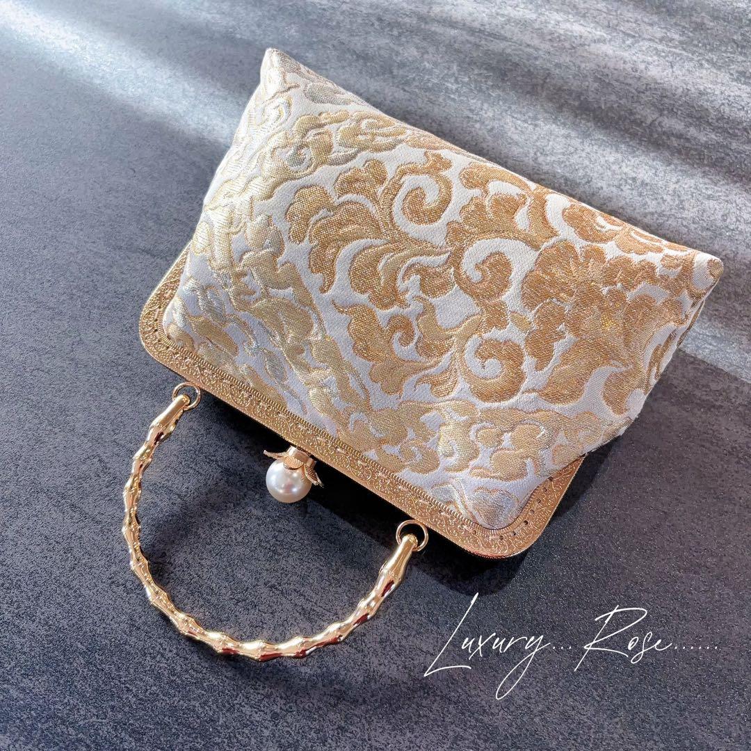 １月の新作♡京都西陣服部織物　最高級格の高い伝統柄絹の煌めき上品ゴールド帯バッグ