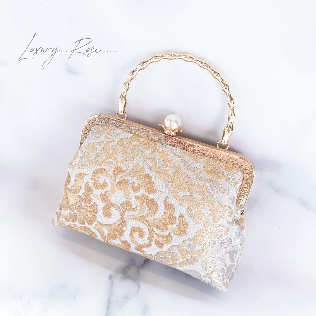 １月の新作♡京都西陣服部織物　最高級格の高い伝統柄絹の煌めき上品ゴールド帯バッグ