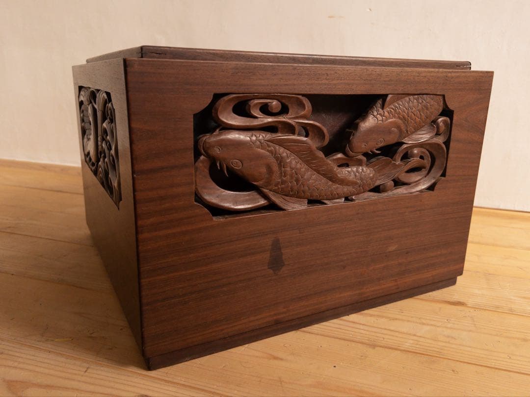 茶釜　置炉　火鉢　木彫　無垢　セット　骨董　時代もの　古道具　アンティーク