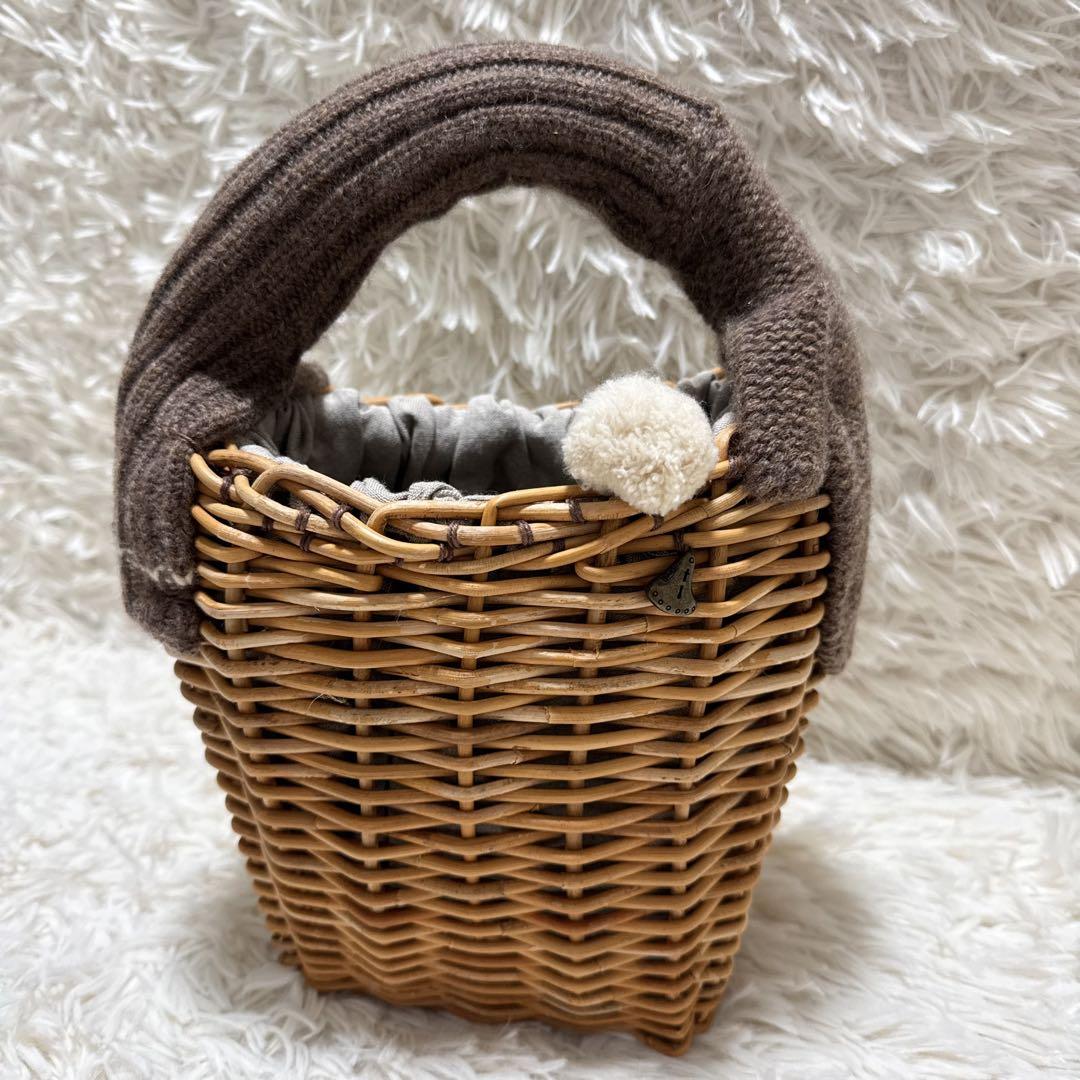 超希少！ 美品✨ エバゴス かごバッグ 紅藤 鏡付き ウール 被せハンドル