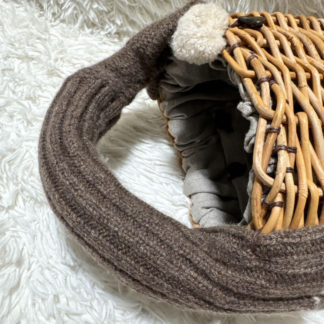 超希少！ 美品✨ エバゴス かごバッグ 紅藤 鏡付き ウール 被せハンドル