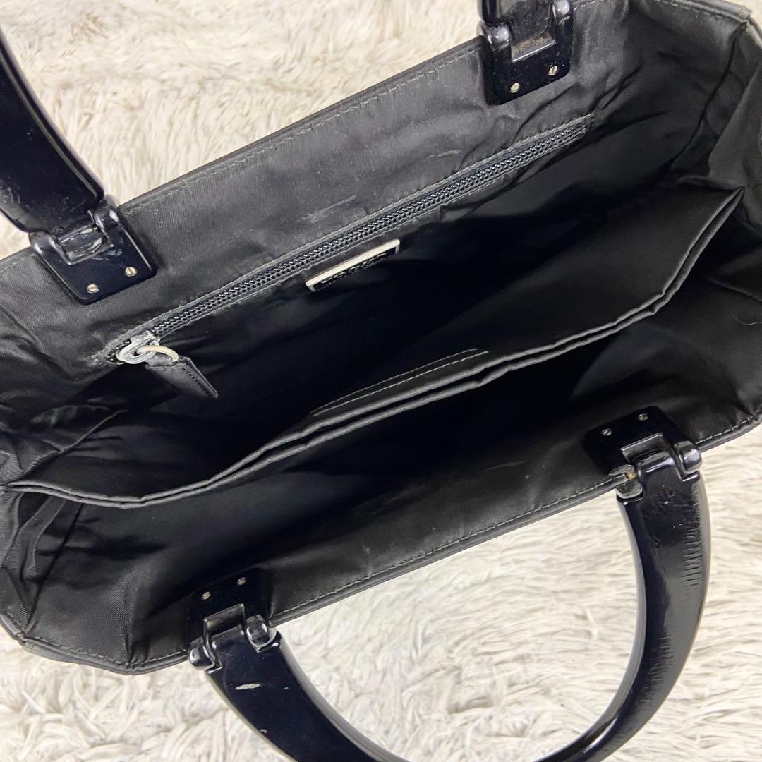 極美品 PRADA ナイロン ハンドバッグ 三角プレート ファスナー ブラック