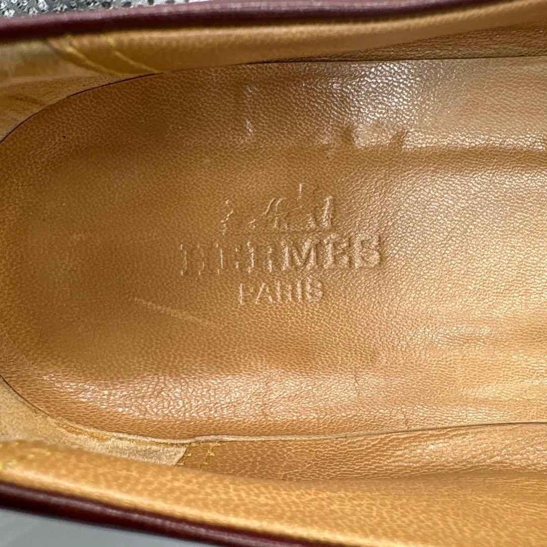 エルメス　レザー　バーガンディ　フラットシューズ　ローファー　リボン