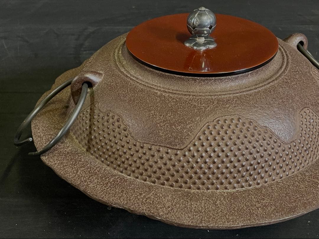 割引‼️【美品】「母」 遠山霰地紋 銀摘み 透木釜 浄清 釜鐶 共箱 （20あ）