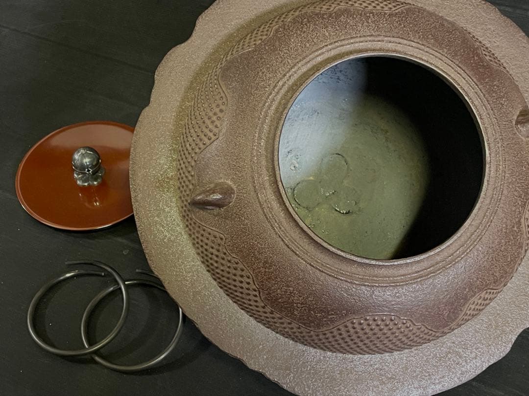 割引‼️【美品】「母」 遠山霰地紋 銀摘み 透木釜 浄清 釜鐶 共箱 （20あ）