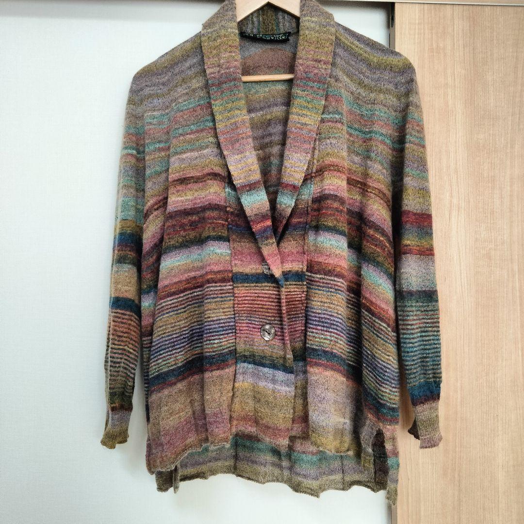 試着のみ美品✨ M.&KYOKO マルチボーダー カーディガン モヘヤ フリー