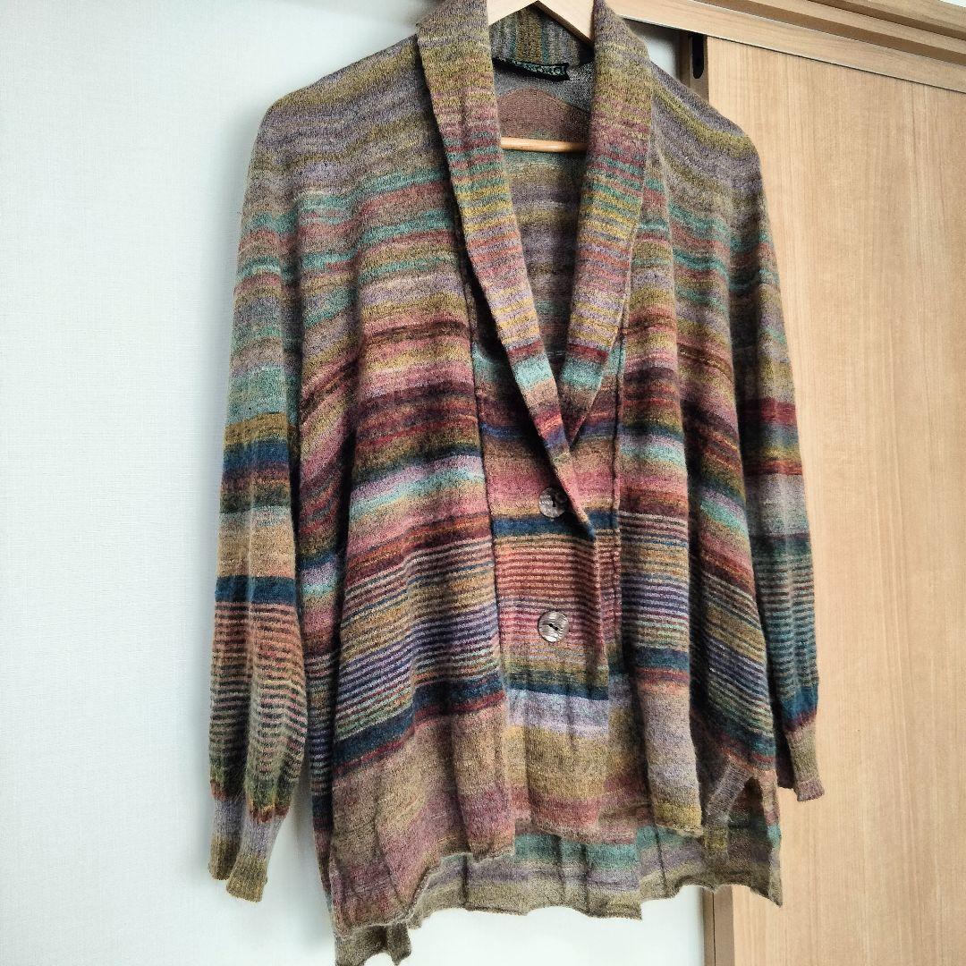 試着のみ美品✨ M.&KYOKO マルチボーダー カーディガン モヘヤ フリー