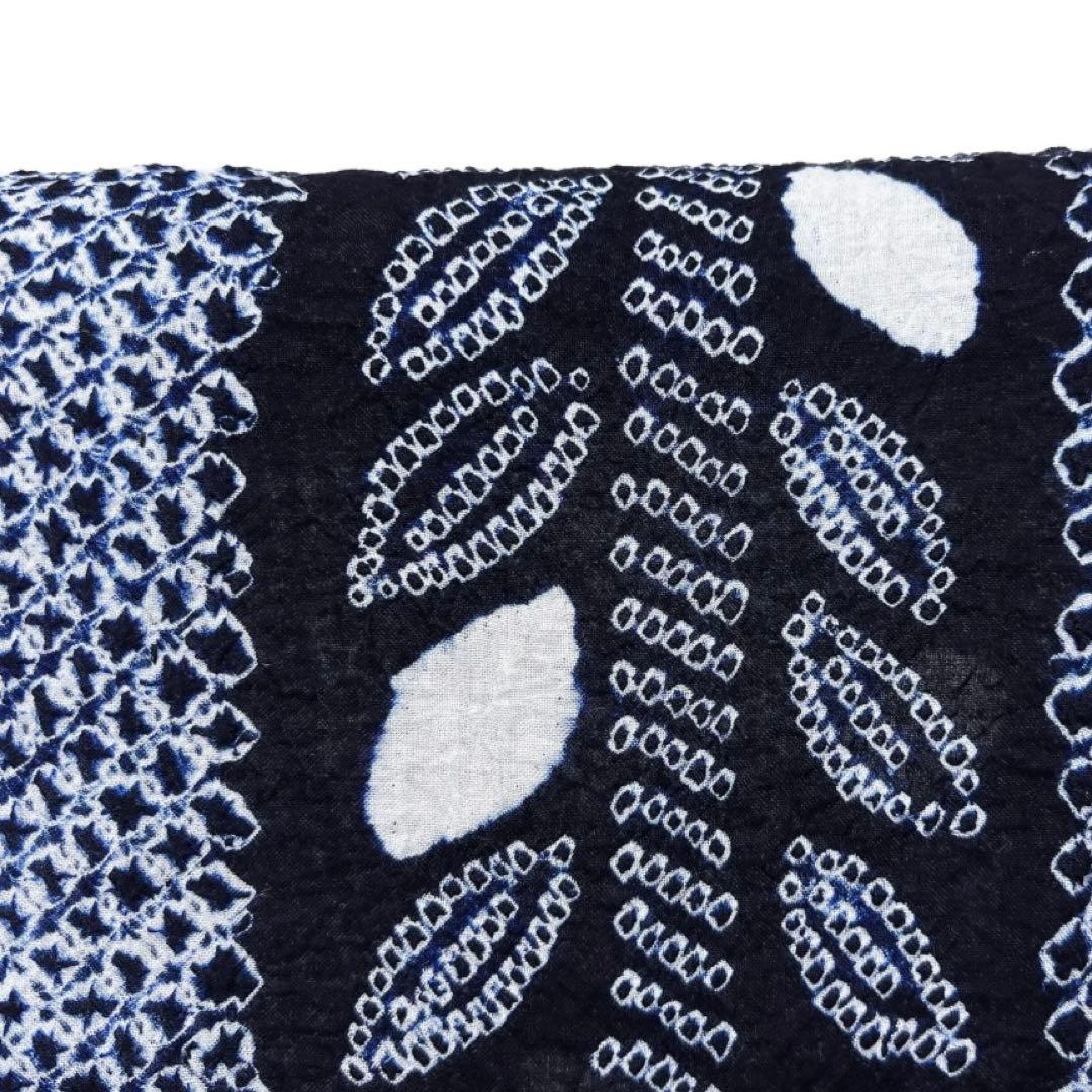 浴衣　有松鳴海絞り　縦縞　リーフ　藍染　ネイビー　着物　042a d