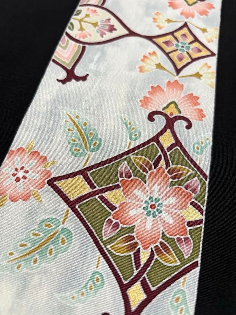 正絹 塩瀬 黒地 装飾華文 九寸名古屋帯 極美品