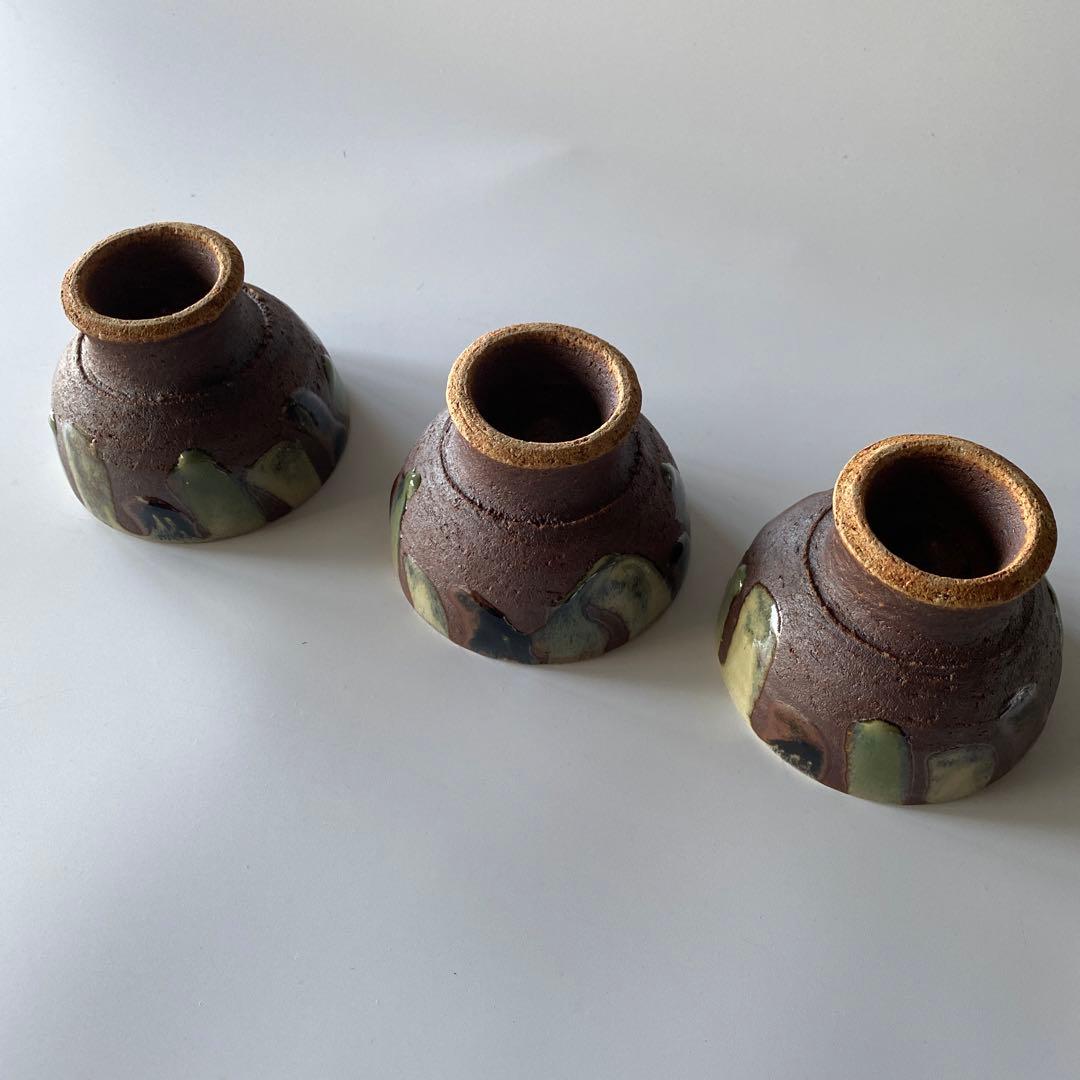 武内晴二郎 酒津堤窯 三色流掛湯呑 三客セット 民藝 柳宗悦