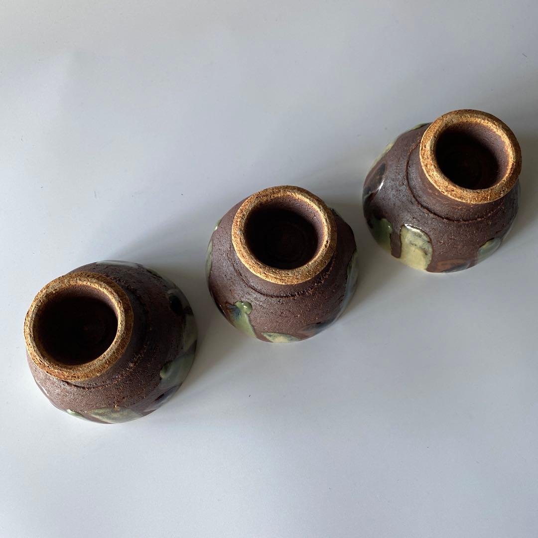 武内晴二郎 酒津堤窯 三色流掛湯呑 三客セット 民藝 柳宗悦