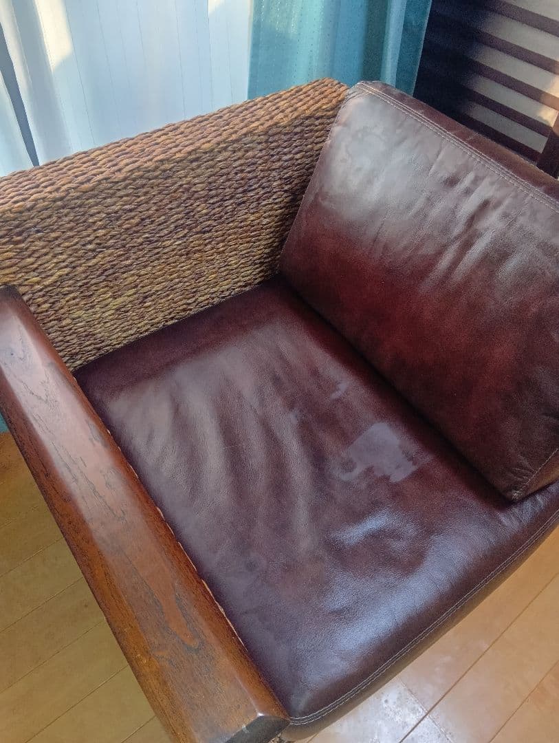 ウォーターヒヤシンス1人掛けソファ//アジアンソファ 座面背モタレPUレザー調