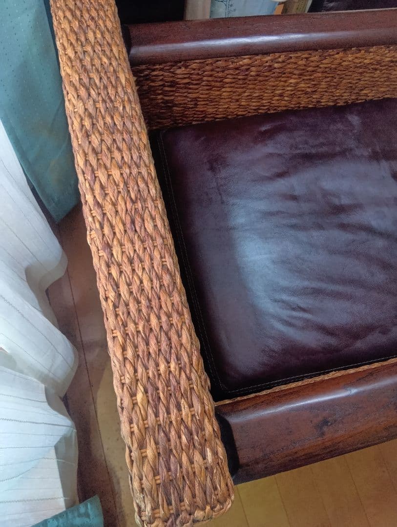 ウォーターヒヤシンス1人掛けソファ//アジアンソファ 座面背モタレPUレザー調