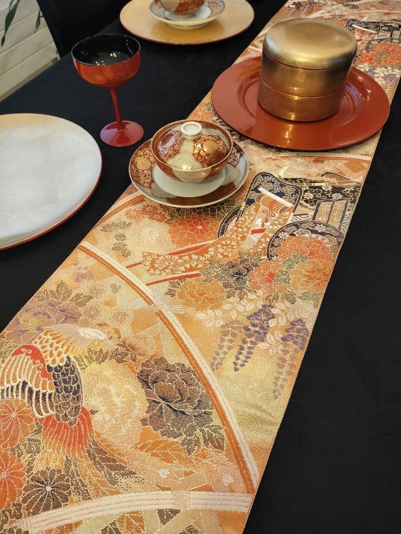 A922★逸品‼️ 全通帯‼️ひな祭り‼️袋帯正絹テーブルランナー2m17cm