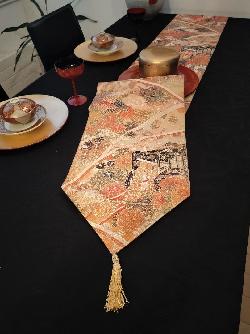 A922★逸品‼️ 全通帯‼️ひな祭り‼️袋帯正絹テーブルランナー2m17cm