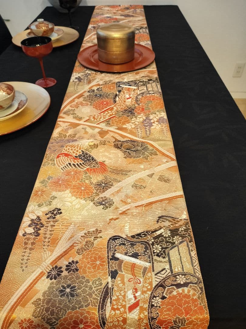 A922★逸品‼️ 全通帯‼️ひな祭り‼️袋帯正絹テーブルランナー2m17cm
