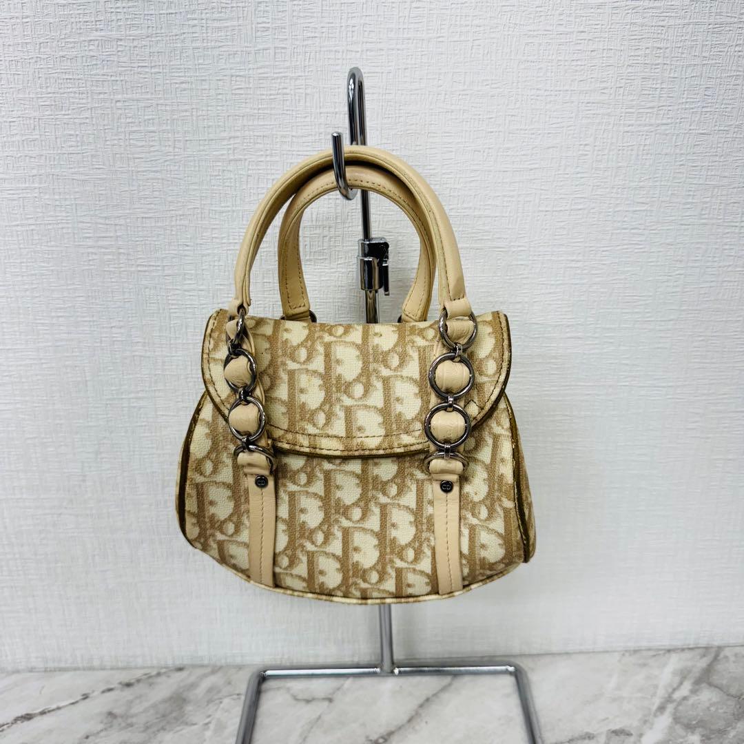 ✨Dior✨ディオール✨CD✨トロッター柄✨ベージュ✨リボン✨ハンドバッグ✨