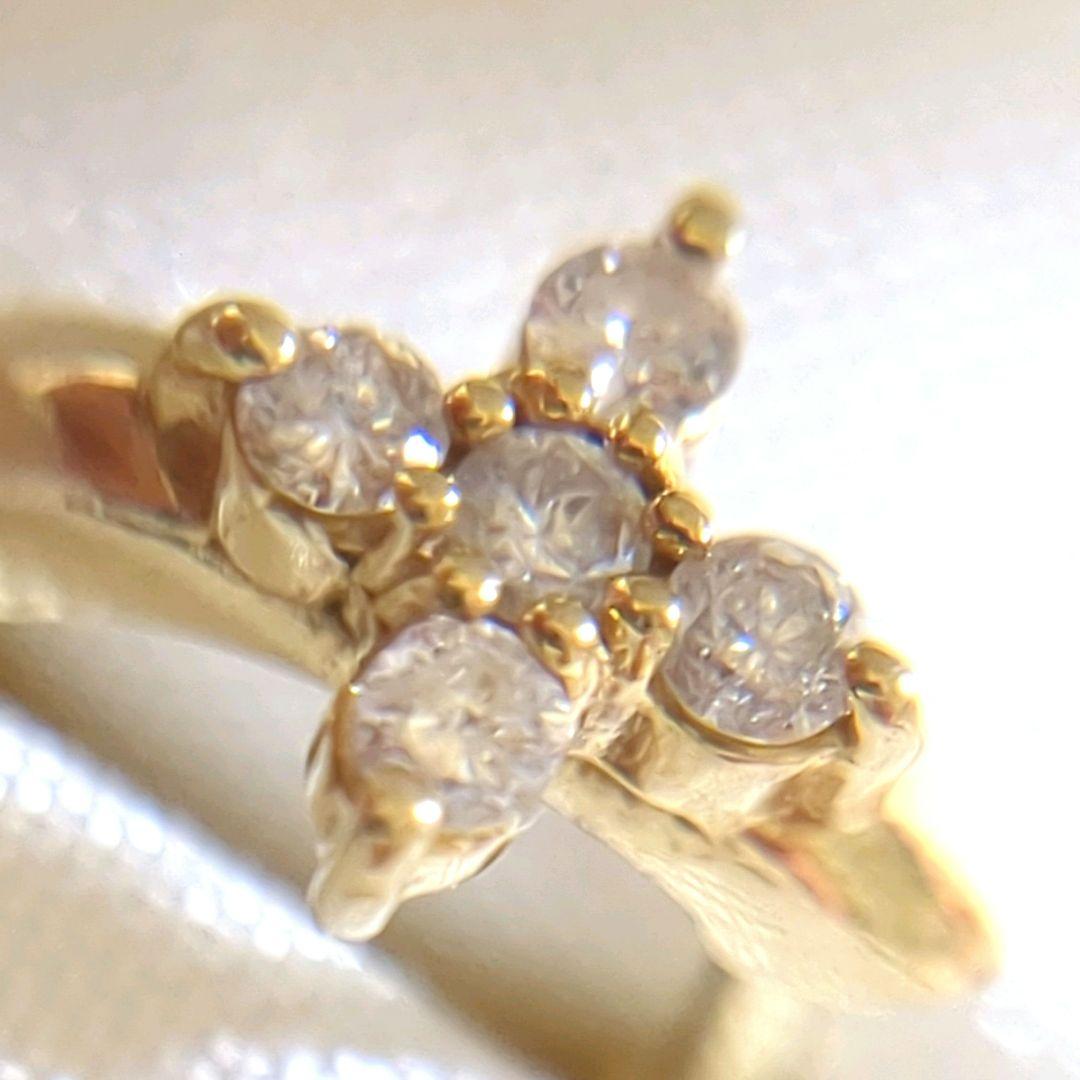 K18　D0.08ct　中折れ式　フープピアス　片耳　YG　クロス　花　小さめ