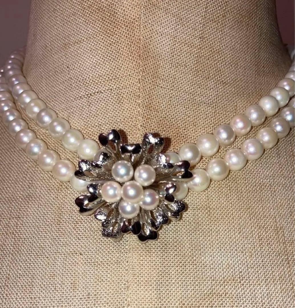 SILVER あこや真珠　パール　2連ネックレス チャーム　結婚式　入学式