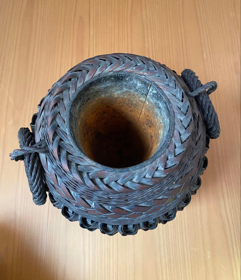 華道具 祥鳳作 遊環付 双耳 竹編花籠