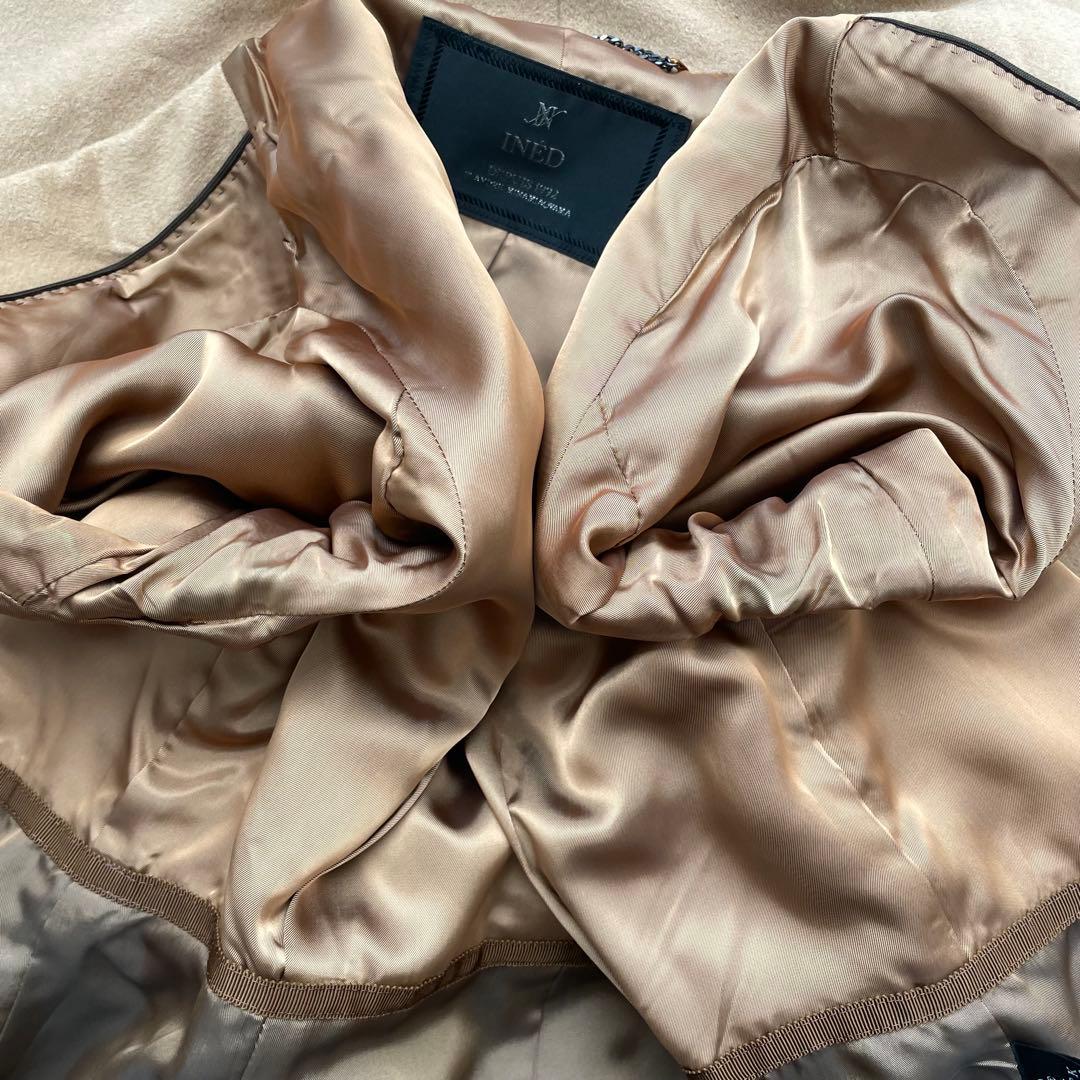 INED イネド カシミヤ100% 　ベルテッドコート 女優襟　ウールコート　M